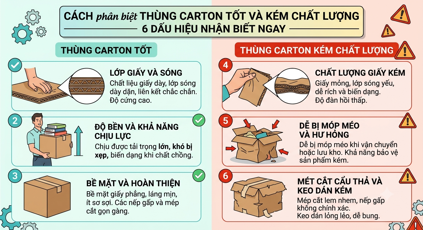 Cách Phân Biệt Thùng Carton Tốt Và Kém Chất Lượng — 6 Dấu Hiệu Nhận Biết Ngay
