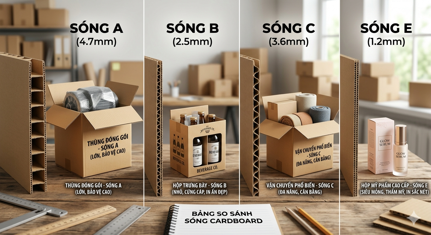 Các Loại Sóng Giấy Carton (A, B, C, E) Khác Nhau Thế Nào? Nên Chọn Loại Nào Cho Ngành Hàng Của Bạn